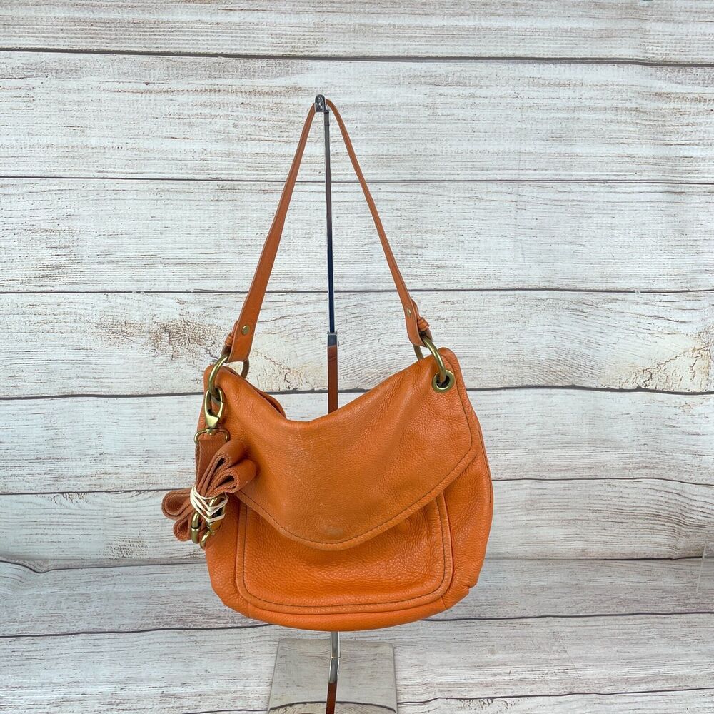 Fossil Leather Handbag Orange Shoulder Bag w/ Extra Crossbody Strap